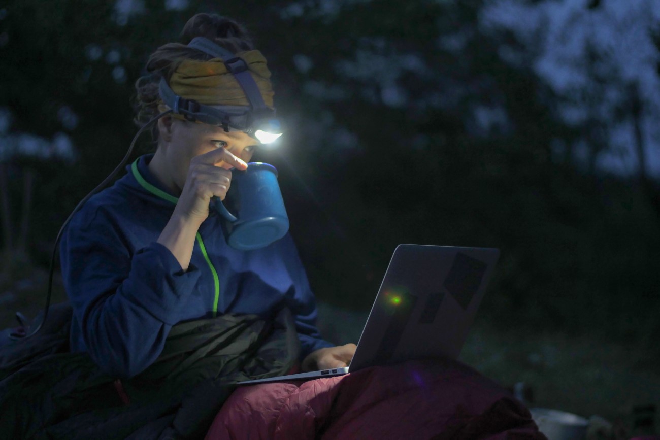 camping laptop at night