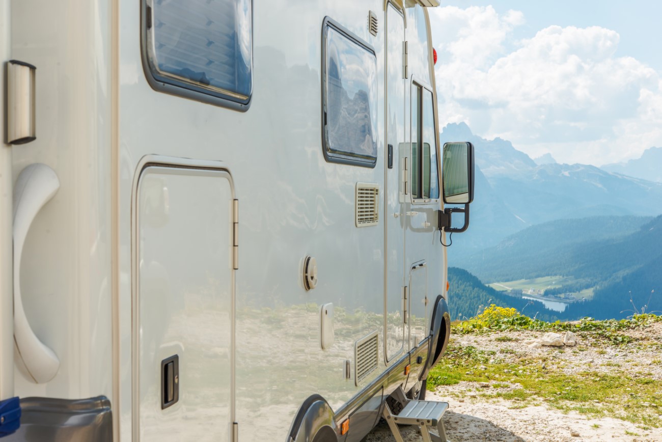 RV Parked On Mountain Peak.